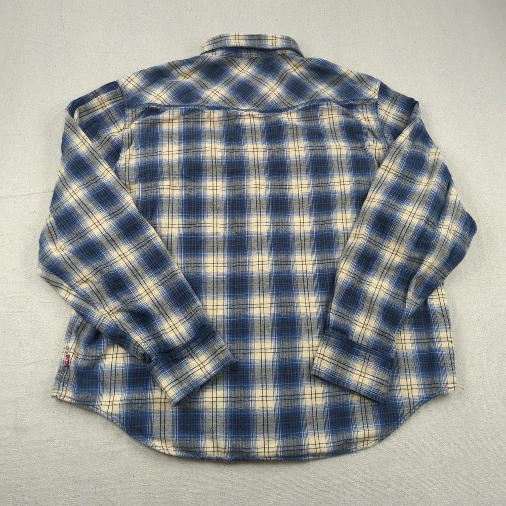 Levis Shirt Mens 2XL Blue Plaid Flannel Pearl Snap Western‎ Cowboy Rodeo